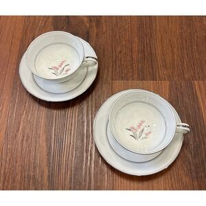 Noritake China Crest 2 Tea Cups and Saucers‎ Lily of the Valley 5421 Japan